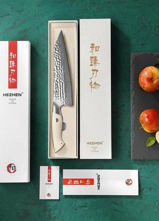 Кухонный шеф нож из дамасской стали серии "elegant" ivory white hezhen2 фото