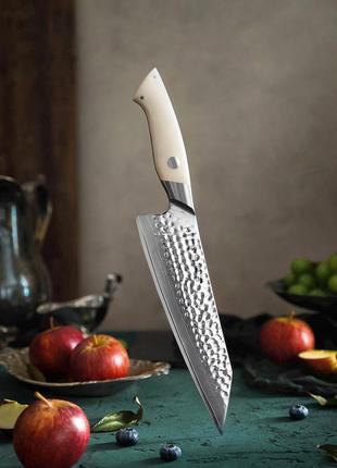 Кухонный шеф нож из дамасской стали серии "elegant" ivory white hezhen1 фото