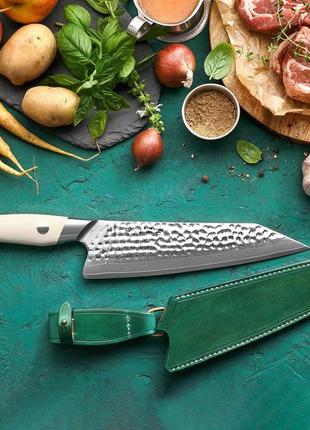 Кухонный шеф нож из дамасской стали серии "elegant" ivory white hezhen5 фото