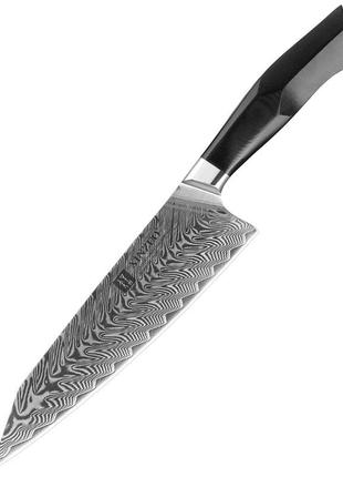 Кухонний шеф ніж із дамаської сталі із серії "feng" рукоять g10 чорний xinzuo2 фото