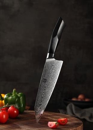 Кухонний шеф ніж із дамаської сталі із серії "feng" рукоять g10 чорний xinzuo1 фото