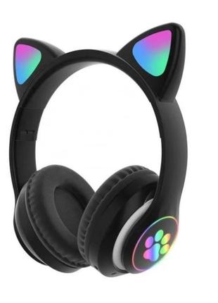 Безпровідні дитячі mp3 навушники з вушками з підсвічуванням + підтримка microsd з fm-радіо cat ear stn-28 bluetooth