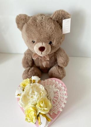 Сердечко-валентинка з записками 100 причин чому я тебе кохаю з ведмедиком.подарок дівчині