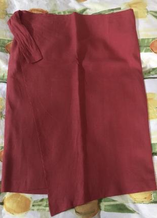Льняная юбка, красного цвета1 фото