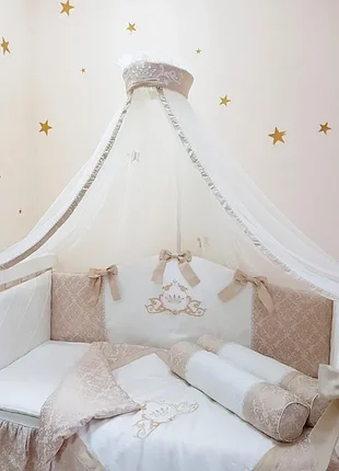 Комплект постельного белья + бамперы msonya mon belle l'collection, бежевый, новый.