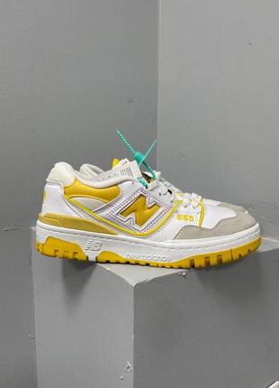 Женские шкиярные кроссовки new balance 550 white yellowque беланс 550