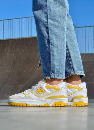 Женские шкиярные кроссовки new balance 550 white yellowque беланс 5504 фото