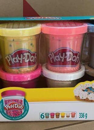 Пластилін play-doh 6 баночок з конфетті b3423. оригінал.різні ві