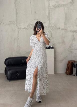 Сукня літня в горох довга ретро довжина міді максі з розрізом на гудзиках сарафан літній