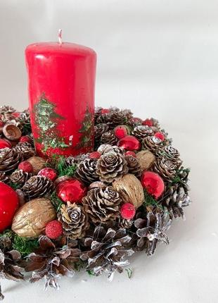 Різдвяний червоний підсвічник. новорічний червоний підсвічник