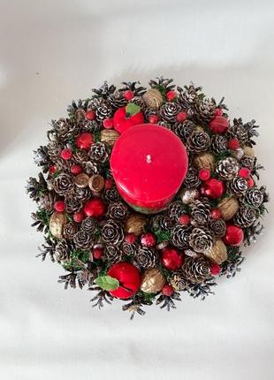 Різдвяний червоний підсвічник. новорічний червоний підсвічник