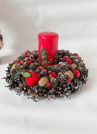Різдвяний червоний підсвічник. новорічний червоний підсвічник