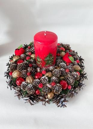 Різдвяний червоний підсвічник. новорічний червоний підсвічник