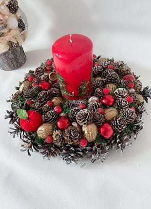 Різдвяний червоний підсвічник. новорічний червоний підсвічник