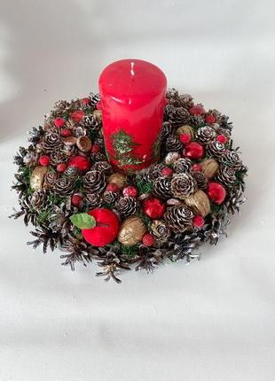 Різдвяний червоний підсвічник. новорічний червоний підсвічник