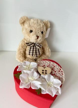 Сердце-валентинка с записками 100 причин, почему я тебя люблю и мишка.подарок девушке3 фото