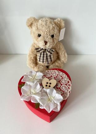 Сердце-валентинка с записками 100 причин, почему я тебя люблю и мишка.подарок девушке