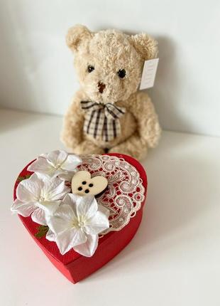 Сердце-валентинка с записками 100 причин, почему я тебя люблю и мишка.подарок девушке2 фото