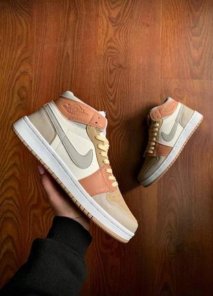 👟кроссовки женские nike air jordan retro 1 beige & silver & white👟