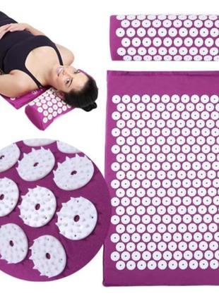 Массажный ортопедический коврик с подушкой acupressure mat ортопедический массажный коврик 65 см*41 см4 фото