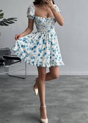 Платье летнее легкое с декольте коротким рукавом цветочным принтом6 фото