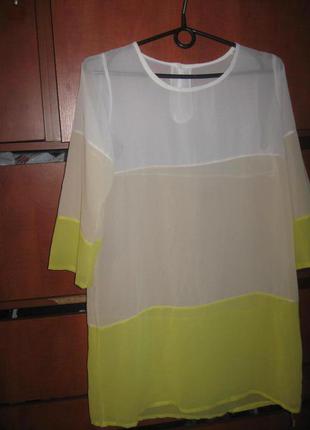 Платье-туника шифон бело-беж-лимонное2 фото