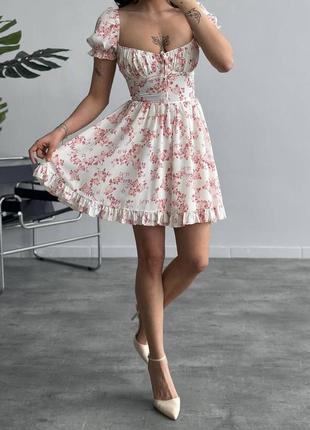 Платье праздничное мини-ми краткая летняя легкая с цветочным принтом3 фото