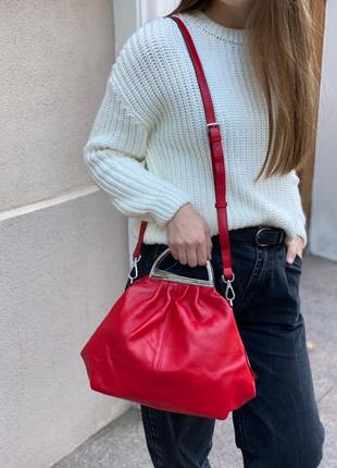 Женская кожаная сумка на и через плечо polina & eiterou жіноча шкіряна сумочка полина