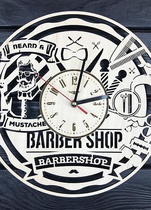 Дизайнерские настенные часы из дерева «мужская парикмахерская»