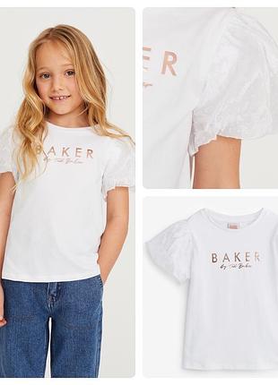 Нова брендова стильна футболка на дівчинку від ted baker  з пишними рукавами із органзи