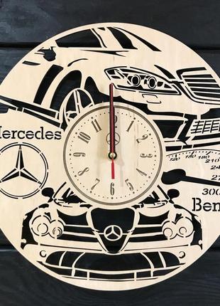 Стильные часы из дерева настенные «mercedes-benz»