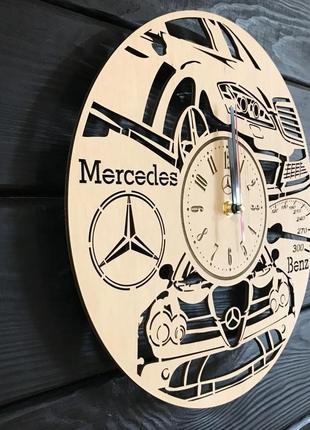 Стильні годинники з дерева настінні «mercedes-benz»2 фото