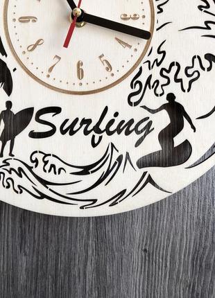 Круглі інтер'єрні настінні годинники з дерева «серфінг»3 фото