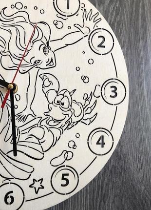 Бесшумные настенные часы в детскую «русалочка ариэль»3 фото
