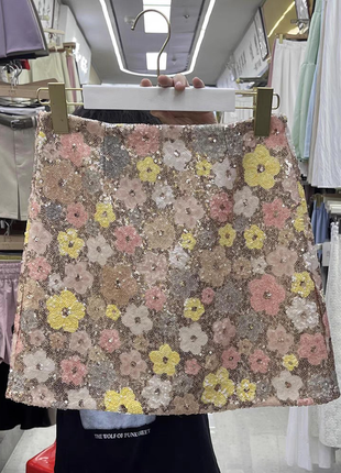 Невероятная юбка 😍 мини с пайетками цветами цветочный принт1 фото