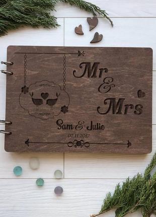 Деревянный свадебный альбом для фотографий и пожеланий