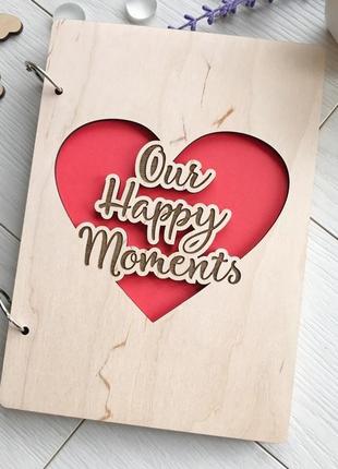 Необыкновенный деревянный альбом для фото и записей «our happy moments»2 фото