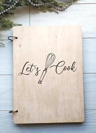 Кулинарная книга в деревянной обложке «let's cook»1 фото