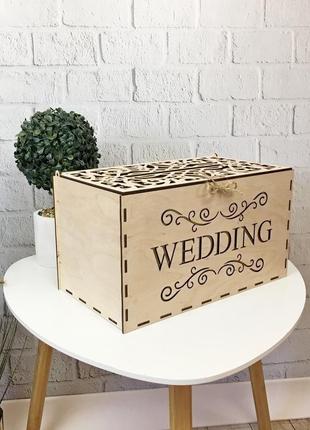 Дерев'яна весільна коробка для грошей «wedding»