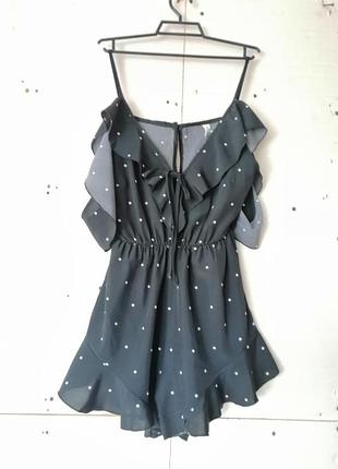 Ромпер комбінезон у горох з воланами відкриті плечі