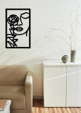 Дизайнерська настінна абстракція з дерева «дівчина з трояндою»2 фото