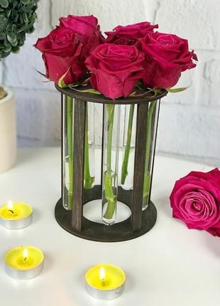 Іменна підставка для квітів з дерева зі скляними колбами1 фото