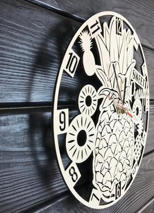 Деревянные настенные часы ручной работы «ананас»2 фото