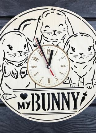 Декоративные часы из дерева «милые кролики»