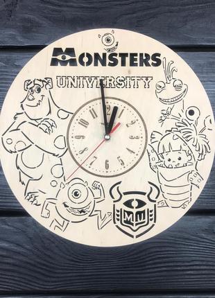 Оригінальні дитячі годинники з дерева «університет монстрів»1 фото