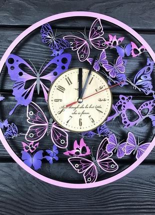 Дерев'яні годинник на стіну з кольоровою уф печаткою «вальс метеликів»