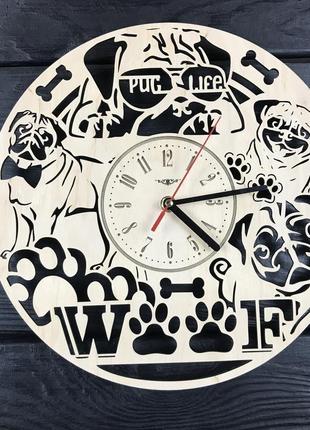 Дизайнерские оригинальные часы на стену «забавный мопс»