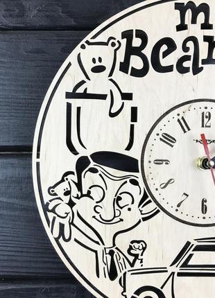 Безшумні оригінальні настінні годинники з дерева «містер бін»