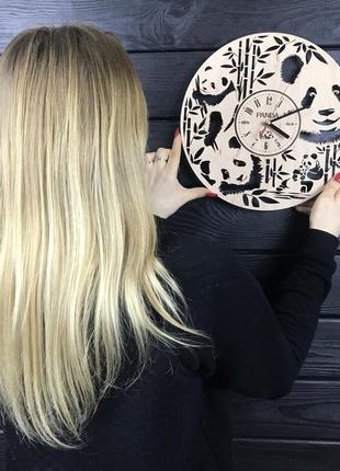 Концептуальні настінні годинники з дерева «мила панда»3 фото