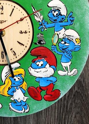Детские настенные часы цветные «смурфики»
